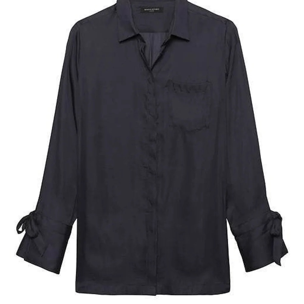 Banana Republic tunic-fit tie-cuff blouse Parker - navy - Picture 2 of 4